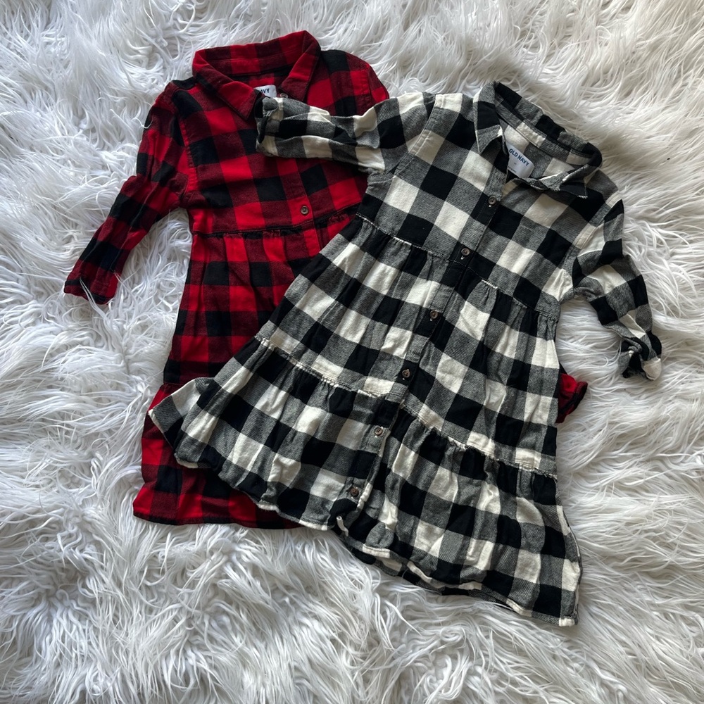 Plaid Button-Up Dresses - Red and Black